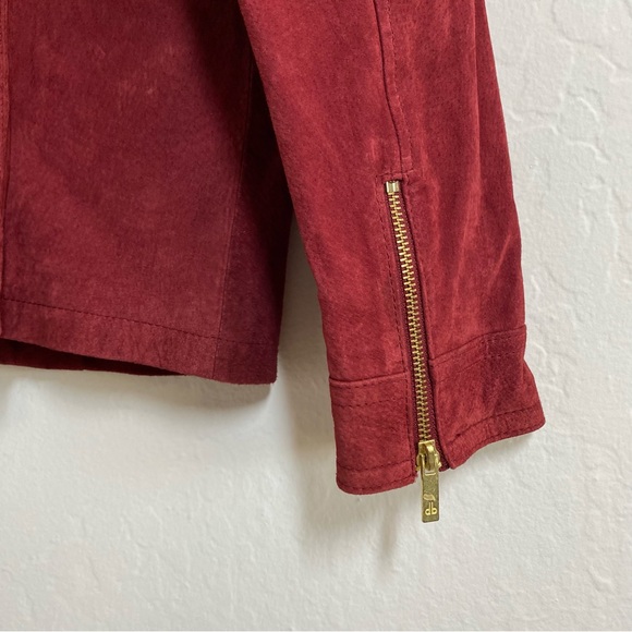 Dennis Basso Women’s S Red Vintage Gold Zip Motto Suede Leather Jacket - Picture 6 of 8